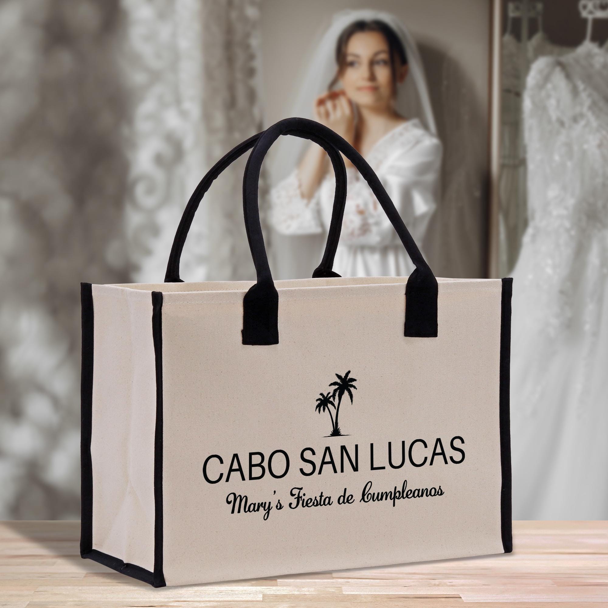 a white bag sitting on top of a wooden table
