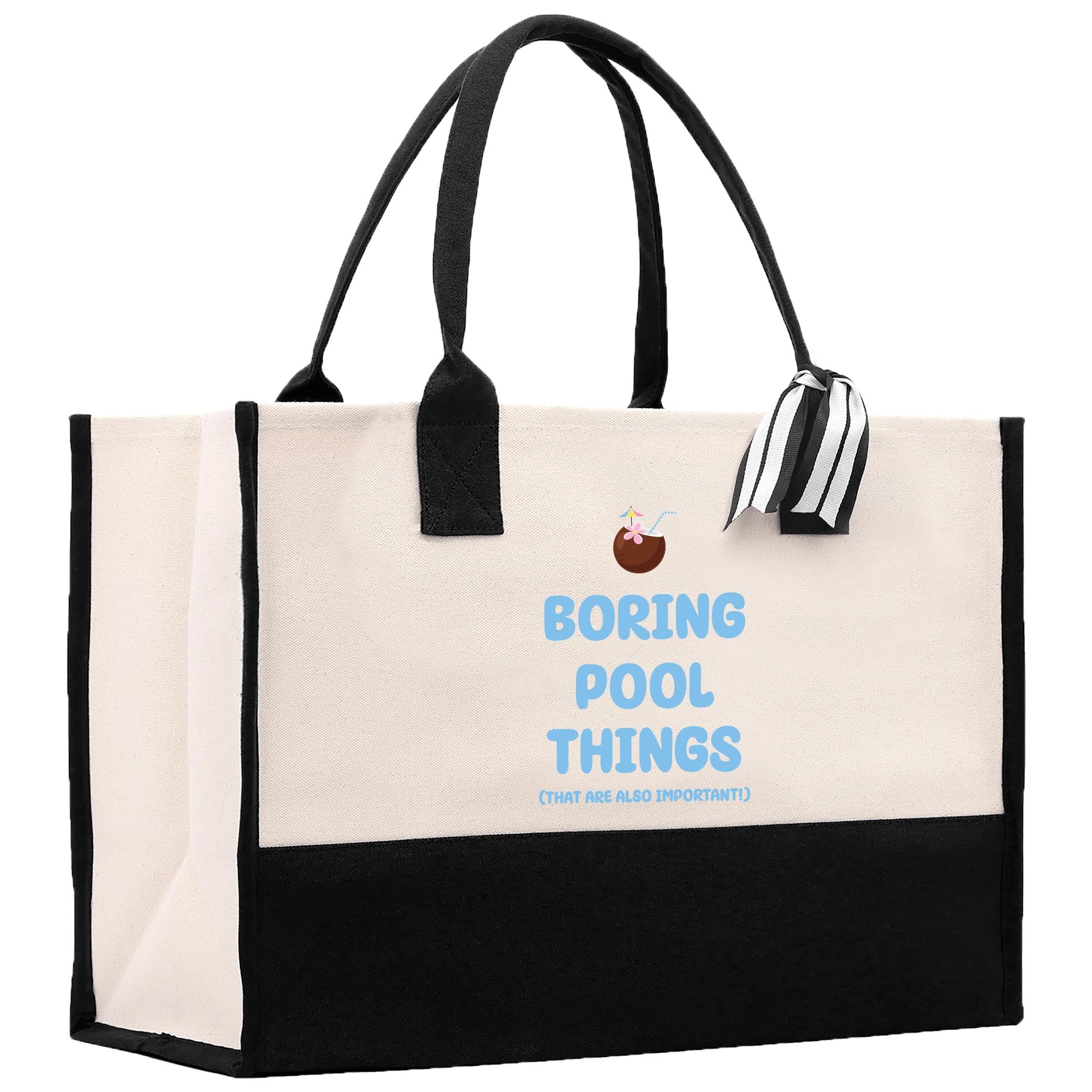 a black and white shopping bag with a striped handle
