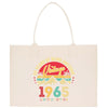 a white shopping bag with a vintage advertisement on it