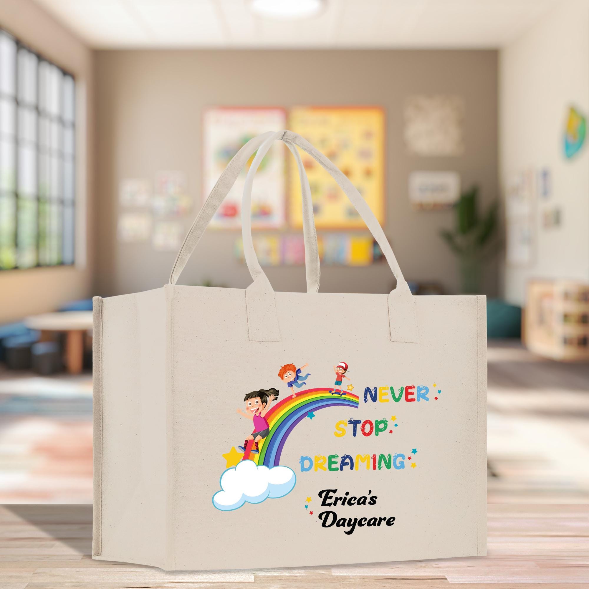 a white shopping bag with a cartoon character on it