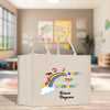 a white shopping bag with a cartoon character on it
