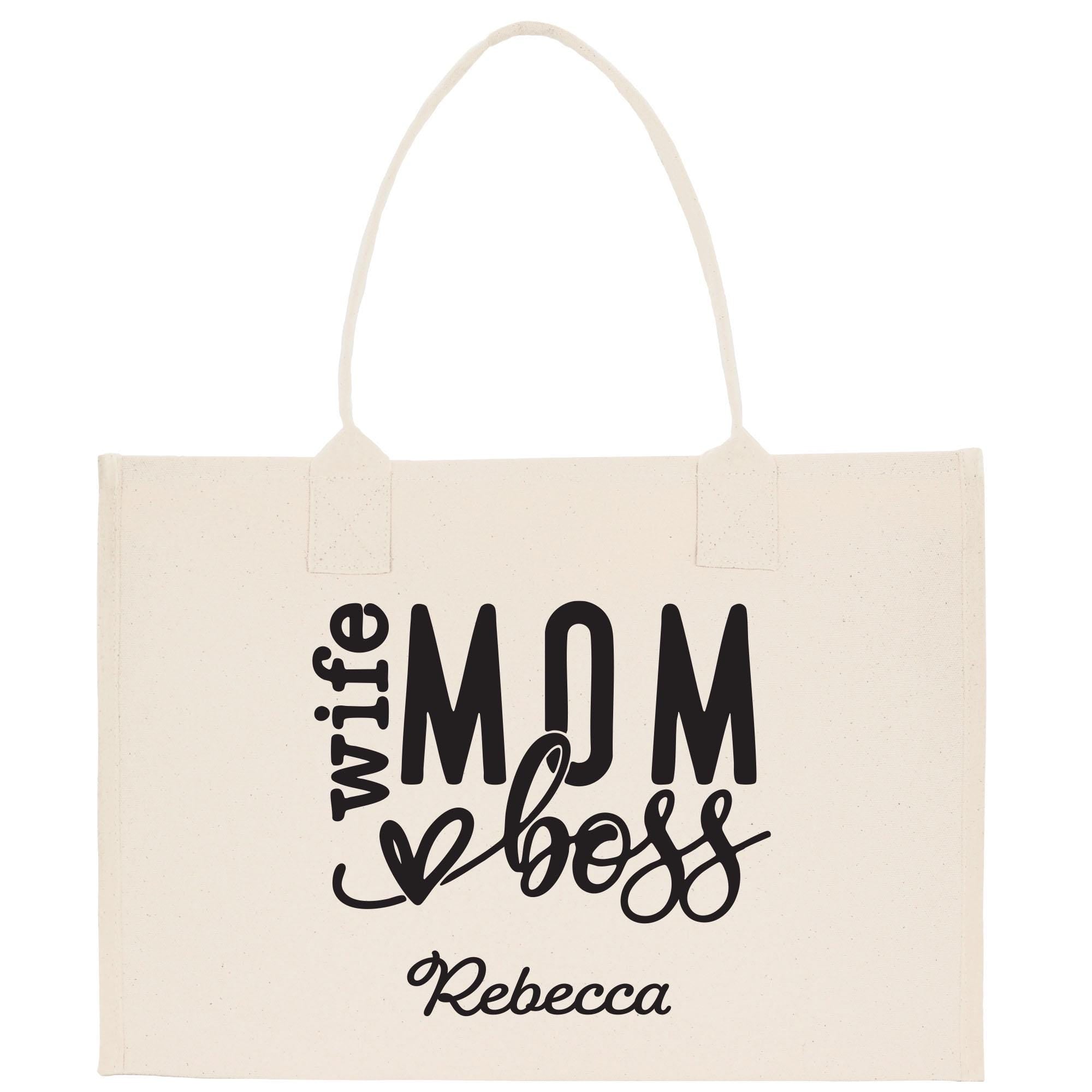 a white tote bag with the words&#39;write mom roses&#39;printed on it