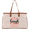 a canvas bag with the words live laugh love printed on it