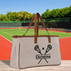 a bag with a tennis racket and ball on it