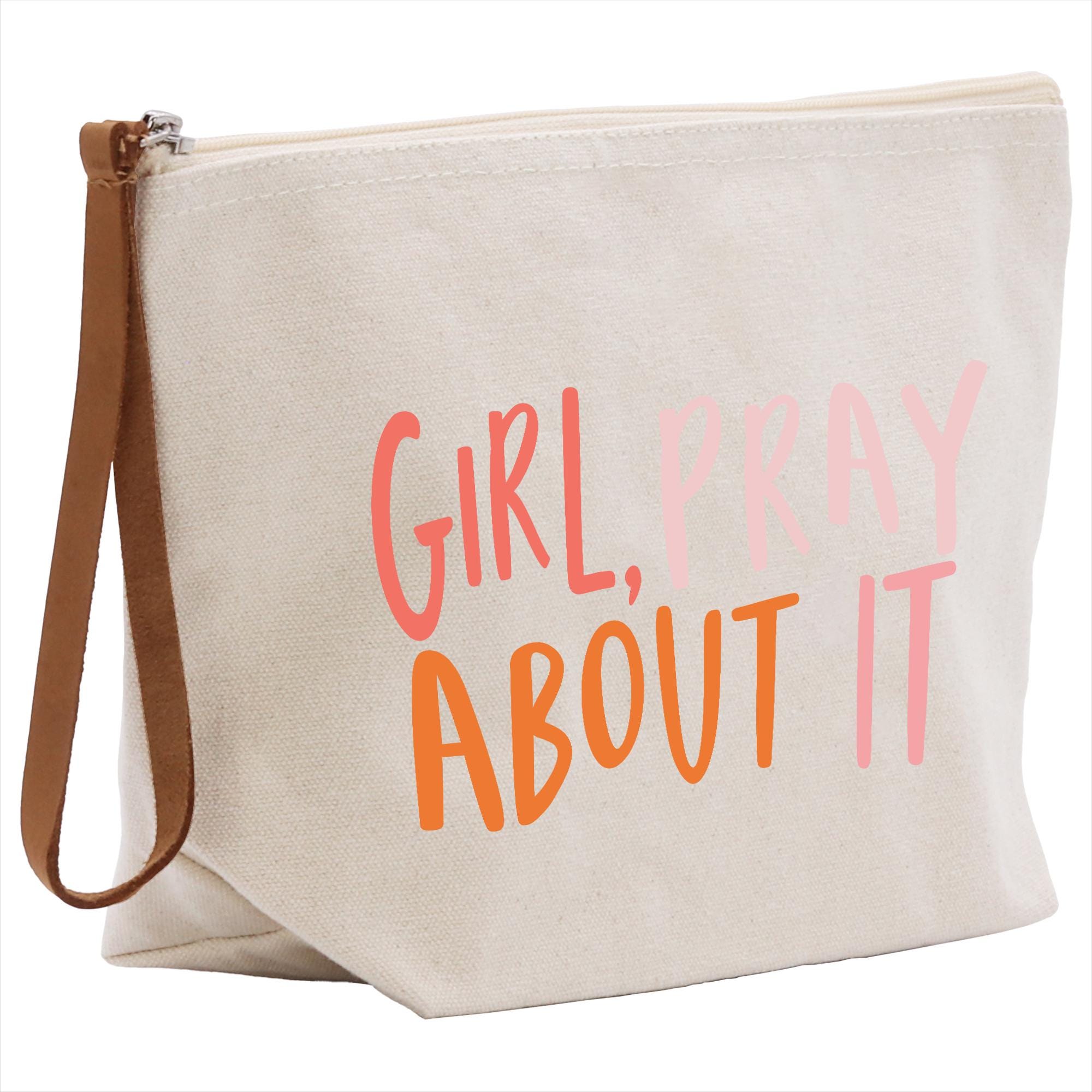 a canvas bag with the words girl pray about it