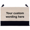 A beige canvas tote bag with a black trim, featuring the text "Your custom wording here" printed on it.