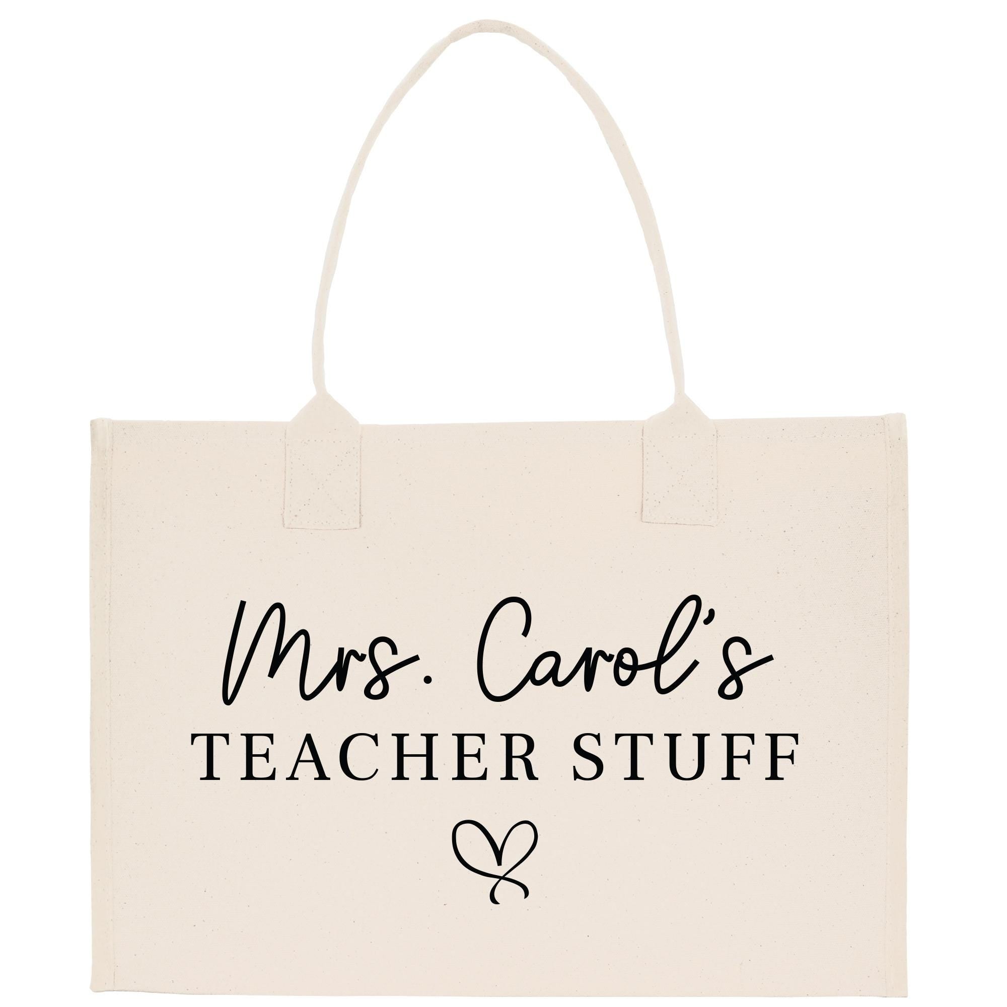 a white bag with the words mrs carol&#39;s teacher stuff on it