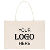 A beige canvas tote bag with the text "YOUR LOGO HERE" printed on it.