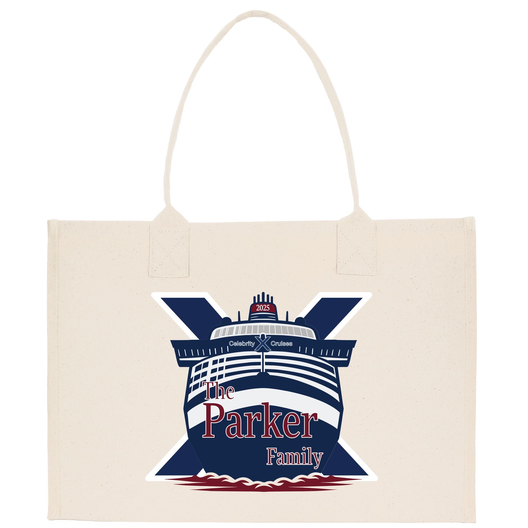 a tote bag with a cruise ship on it