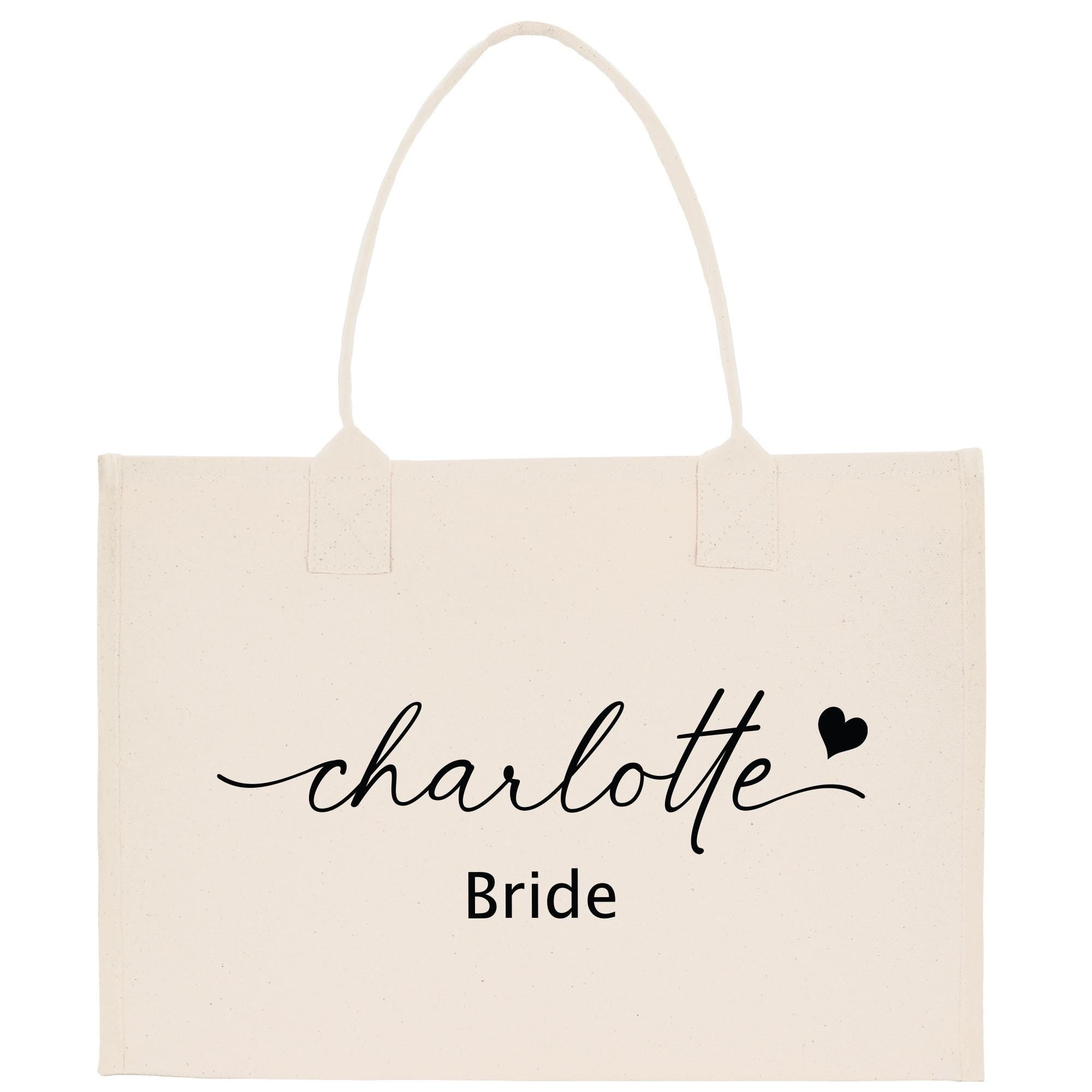 a white bag with the words charlotte on it