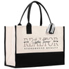 a black and white bag with a logo on it