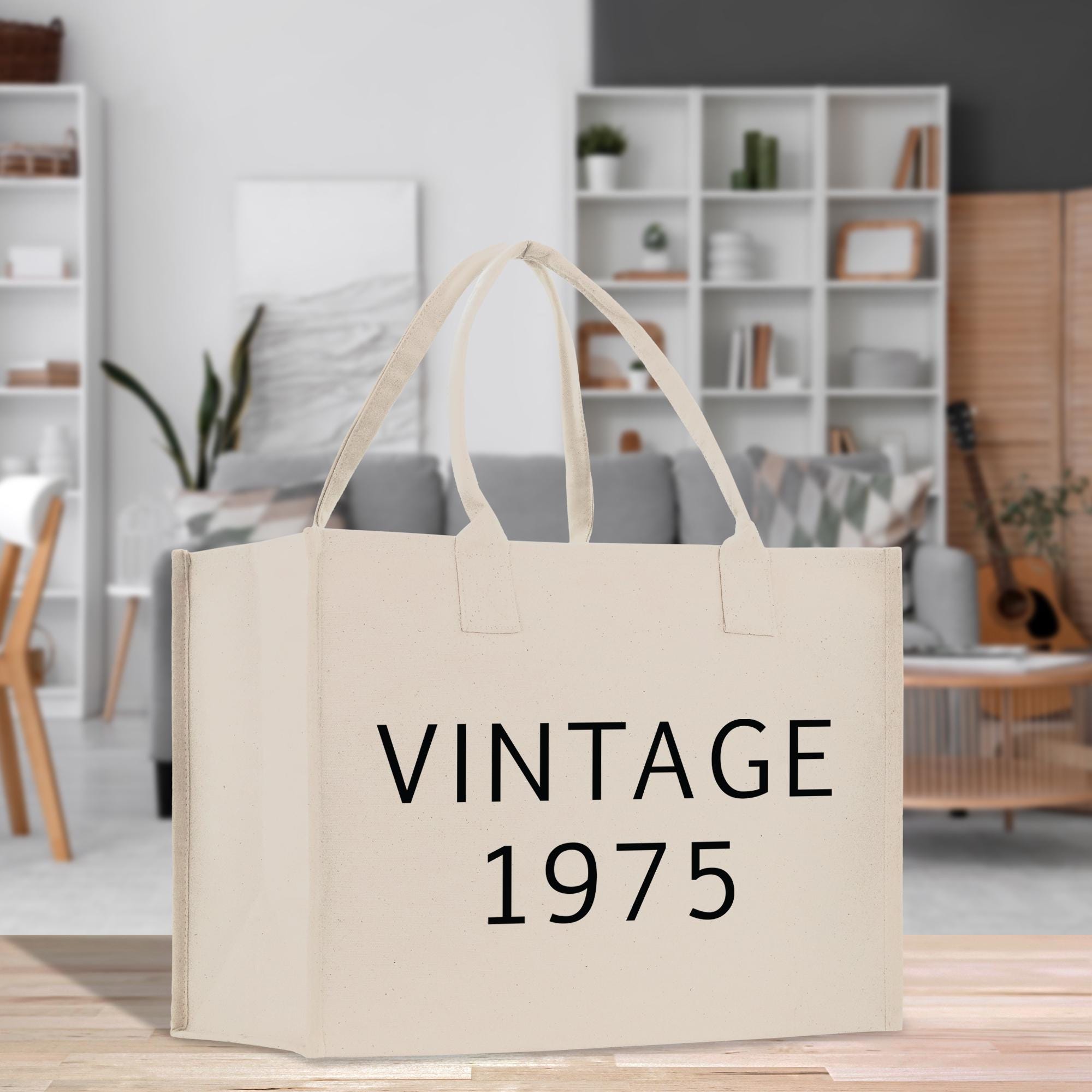 a white bag with the words vintage on it