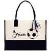 a black and white bag with a soccer ball on it