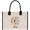 a white bag with a black handle and a sunflower on it