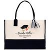 A tote bag with a graduation cap and mortarboard on it, along with the text " Brenda Miller Yale University 2020".