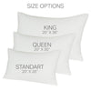 three different pillow sizes: King, Queen, and Standard, each labeled with their respective dimensions.