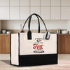 a black and white bag with a slogan on it
