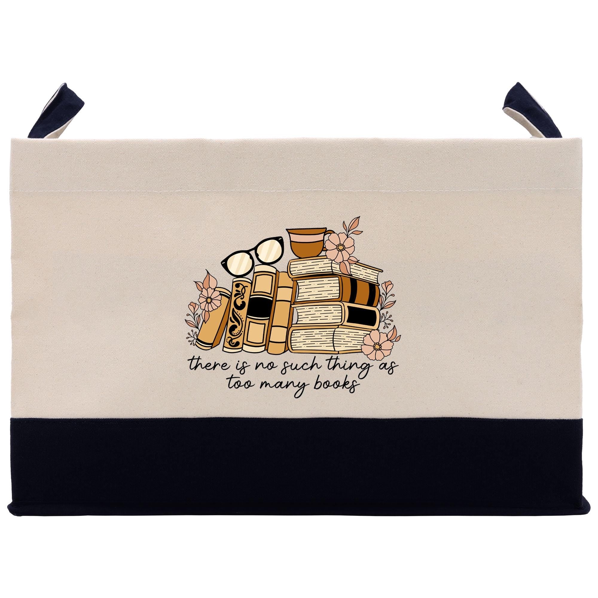 a bag with a picture of a stack of books on it