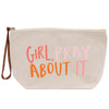 a white bag with orange writing that says girl pray about it