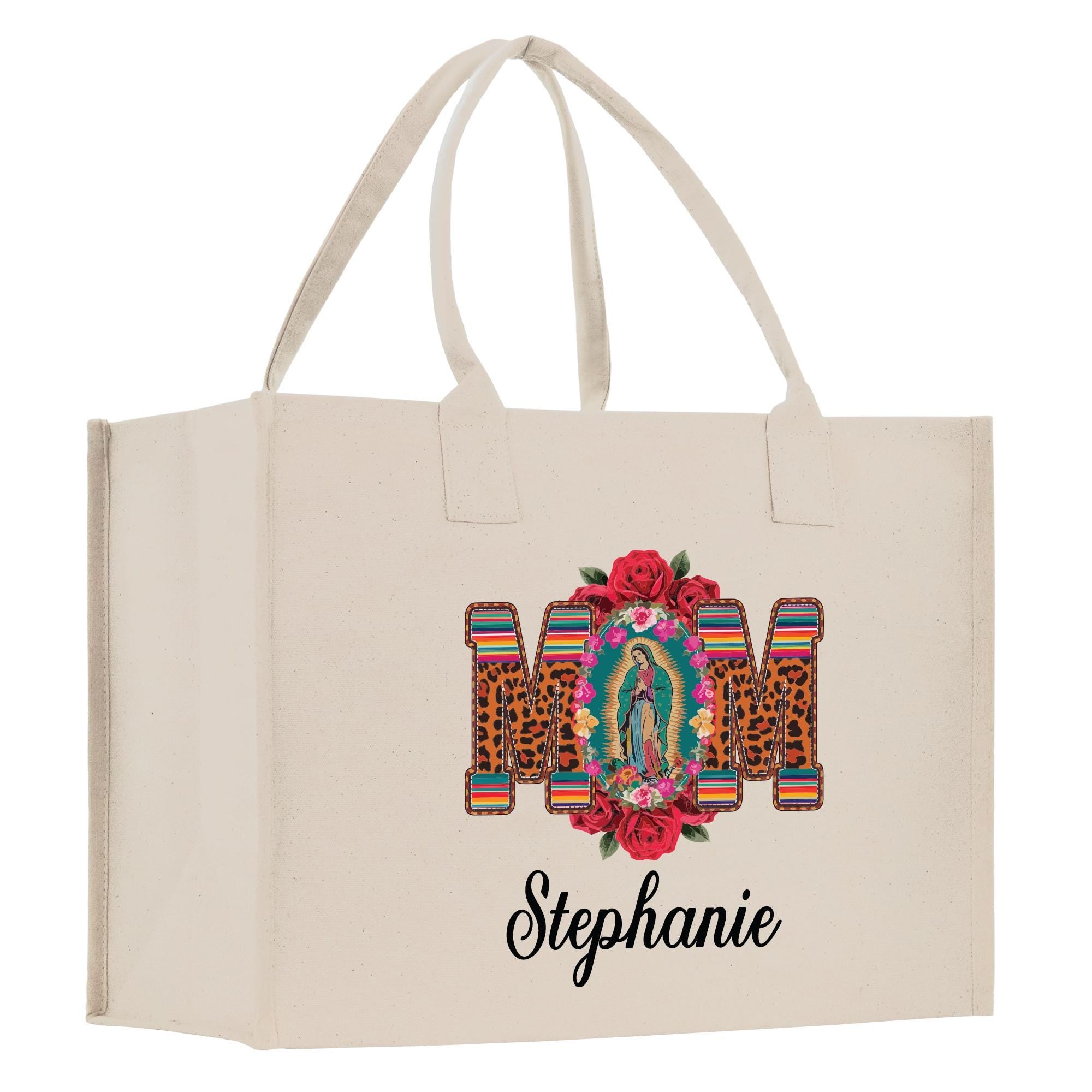a tote bag with the word mom on it