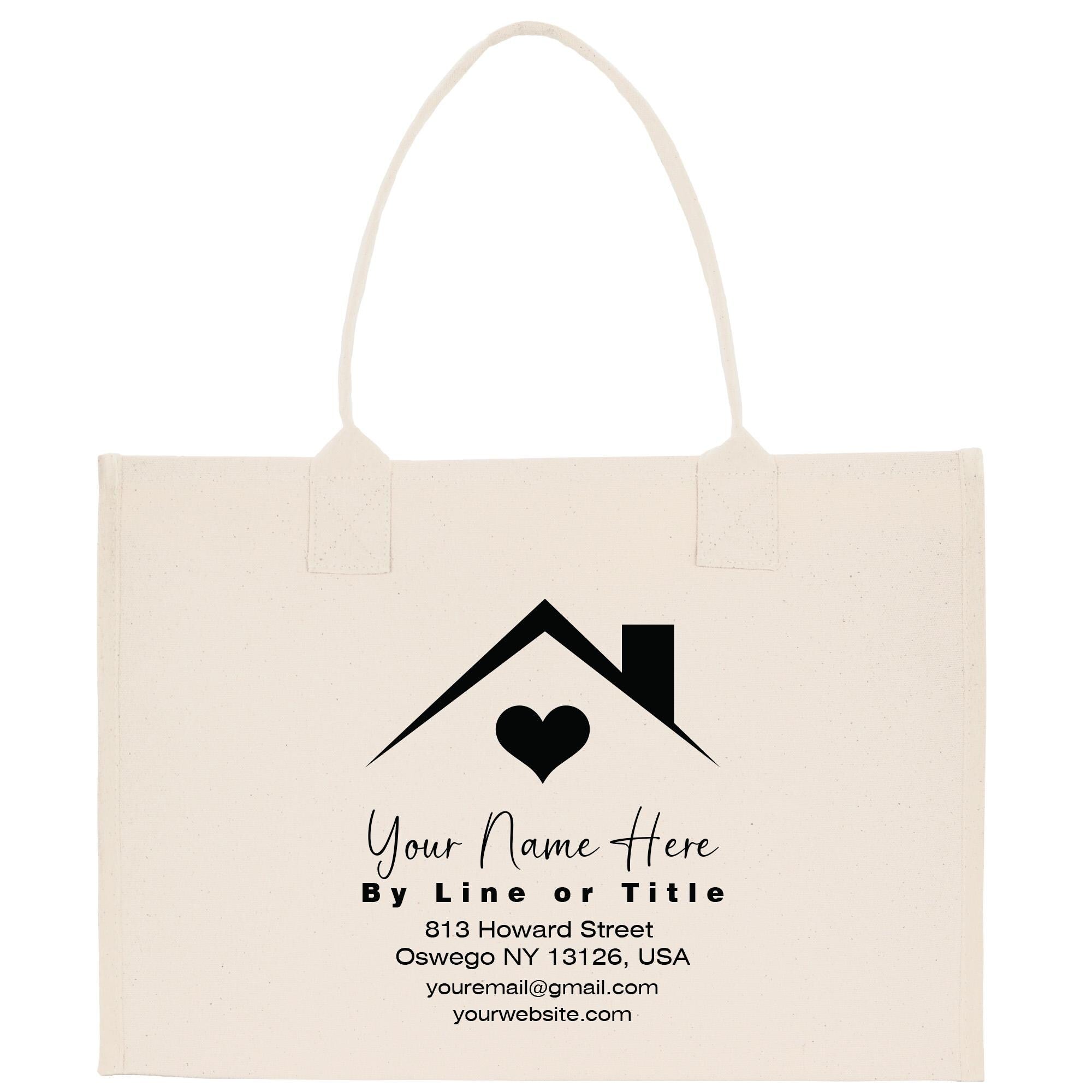 a white bag with a house and a heart on it