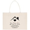 a white bag with a house and a heart on it