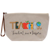 a canvas bag with the words teach and an apple on it