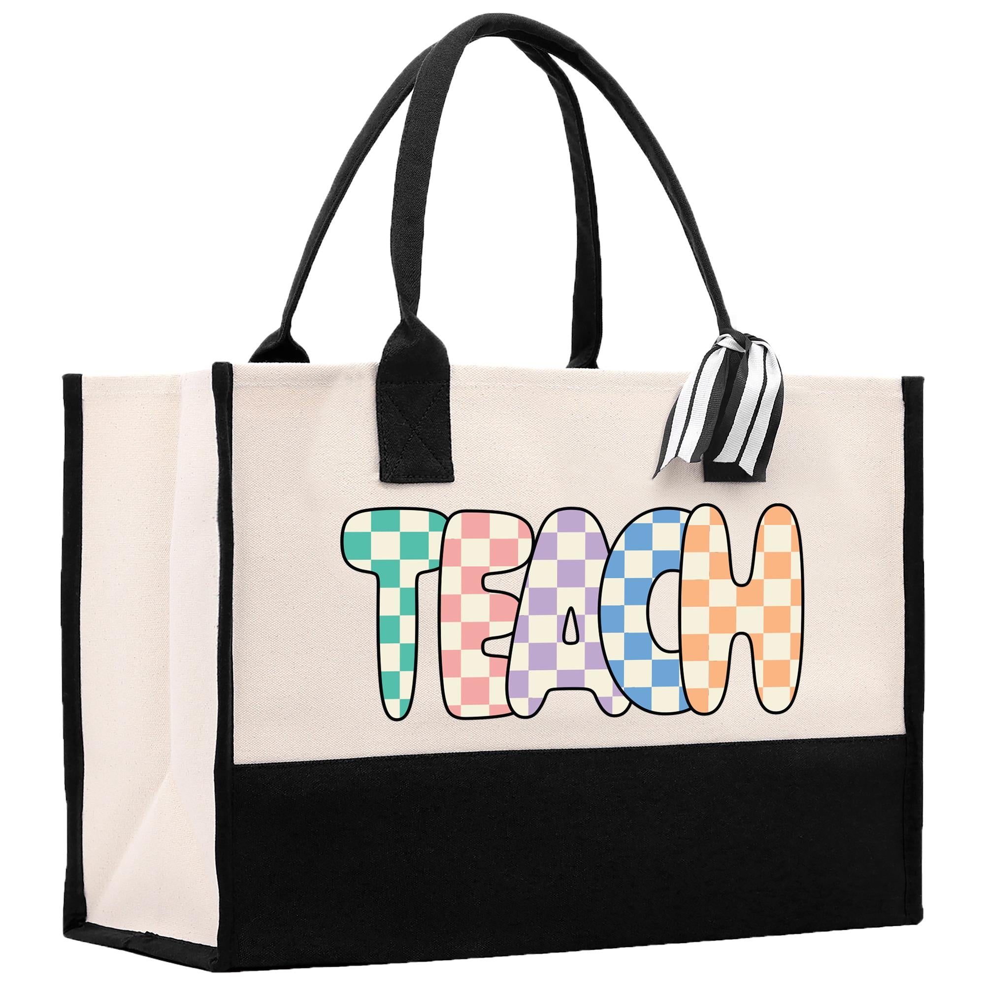 a tote bag with a checkered design on it