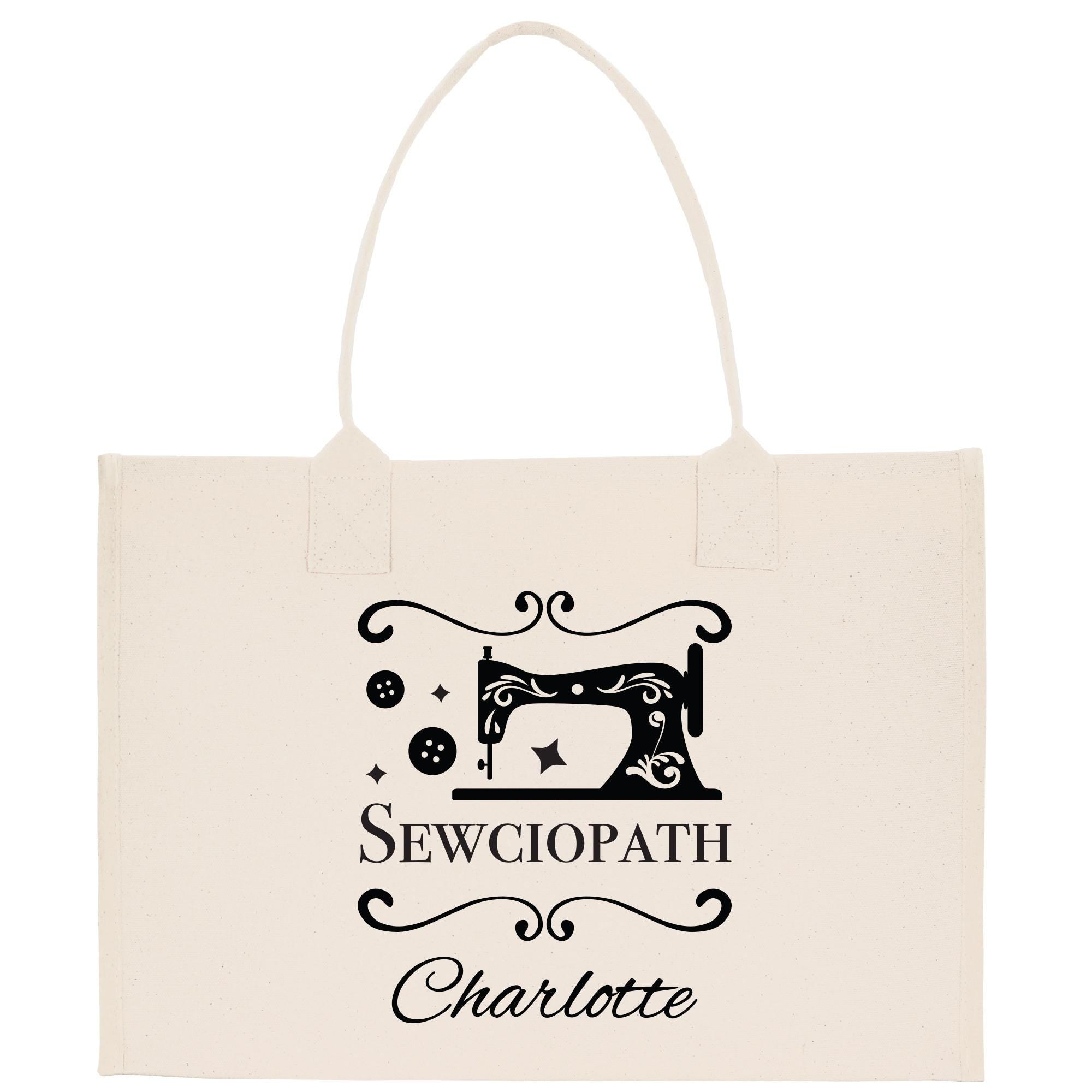 a tote bag with a sewing machine on it