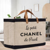 a canvas bag with the words le petit chanel de peal on it