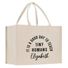 a white bag with black lettering on it