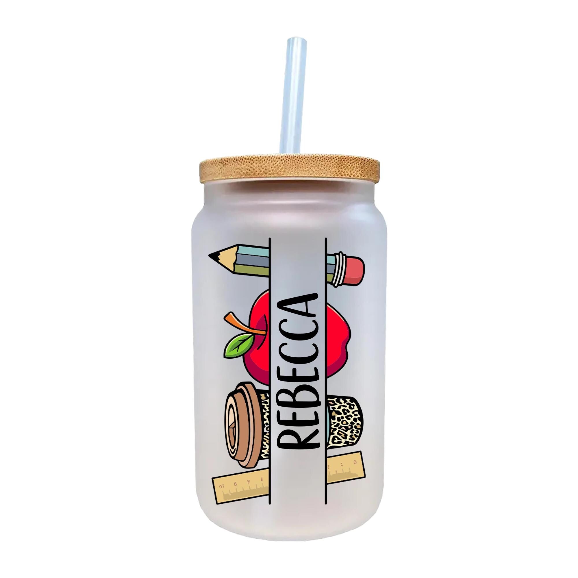 a glass jar with a straw in it