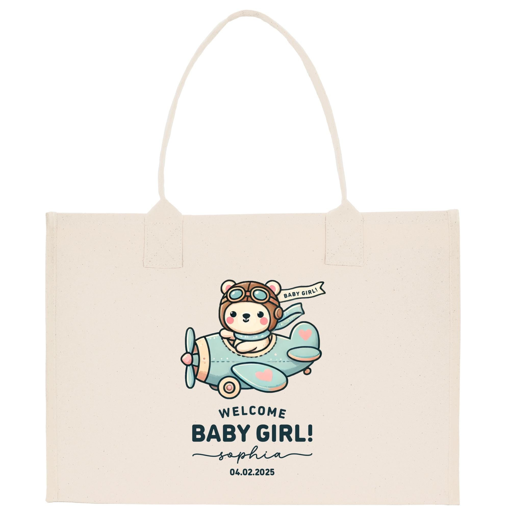 a bag with a picture of a baby girl on it