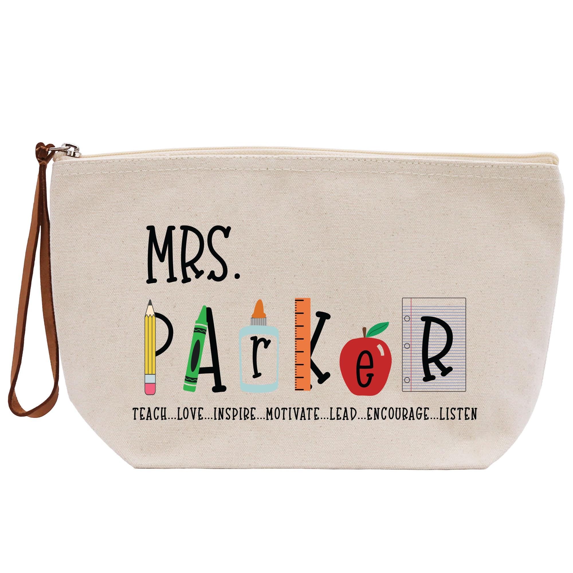 a white bag with a teacher&#39;s message on it