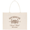 a white bag with a brown logo on it
