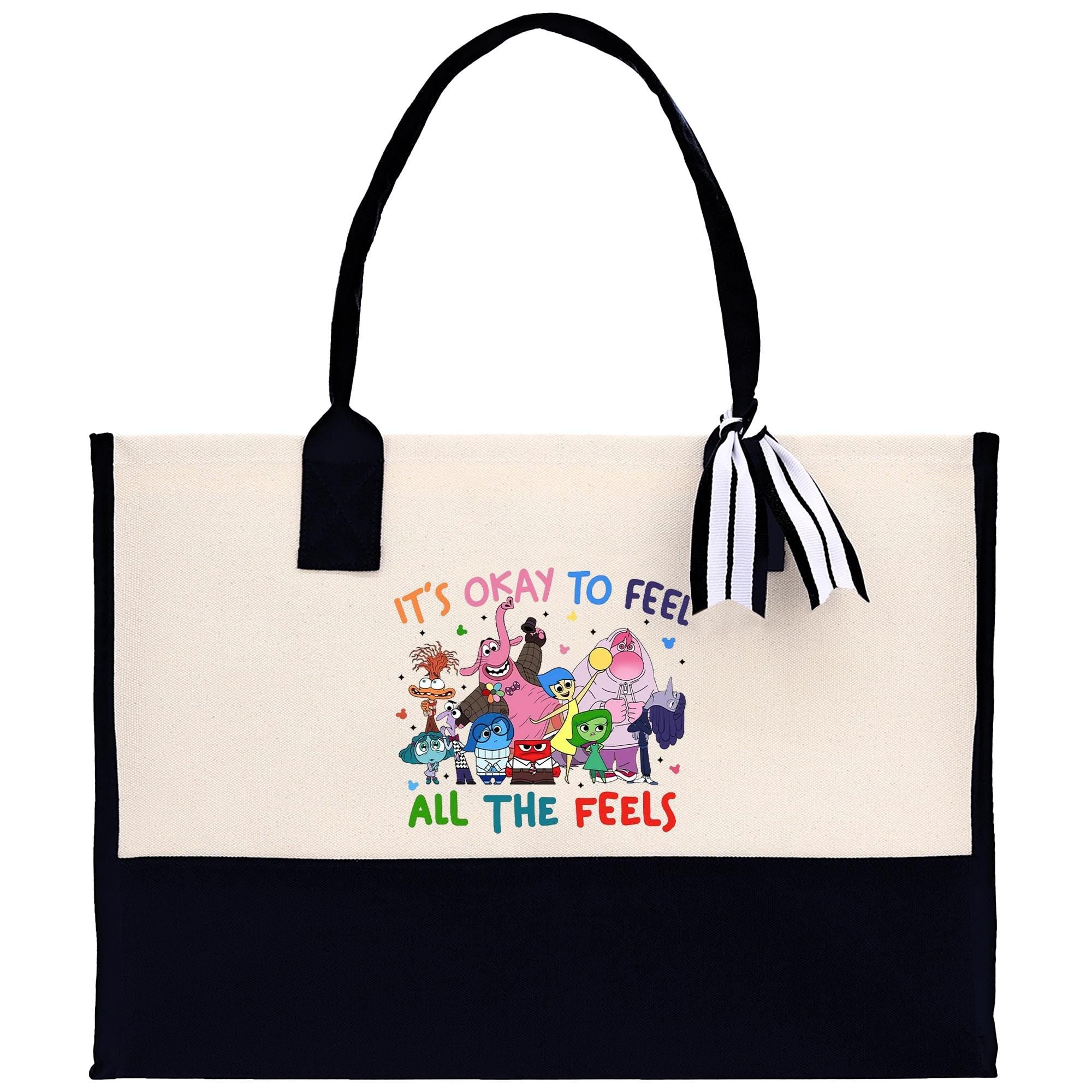 a black and white bag with a cartoon character on it
