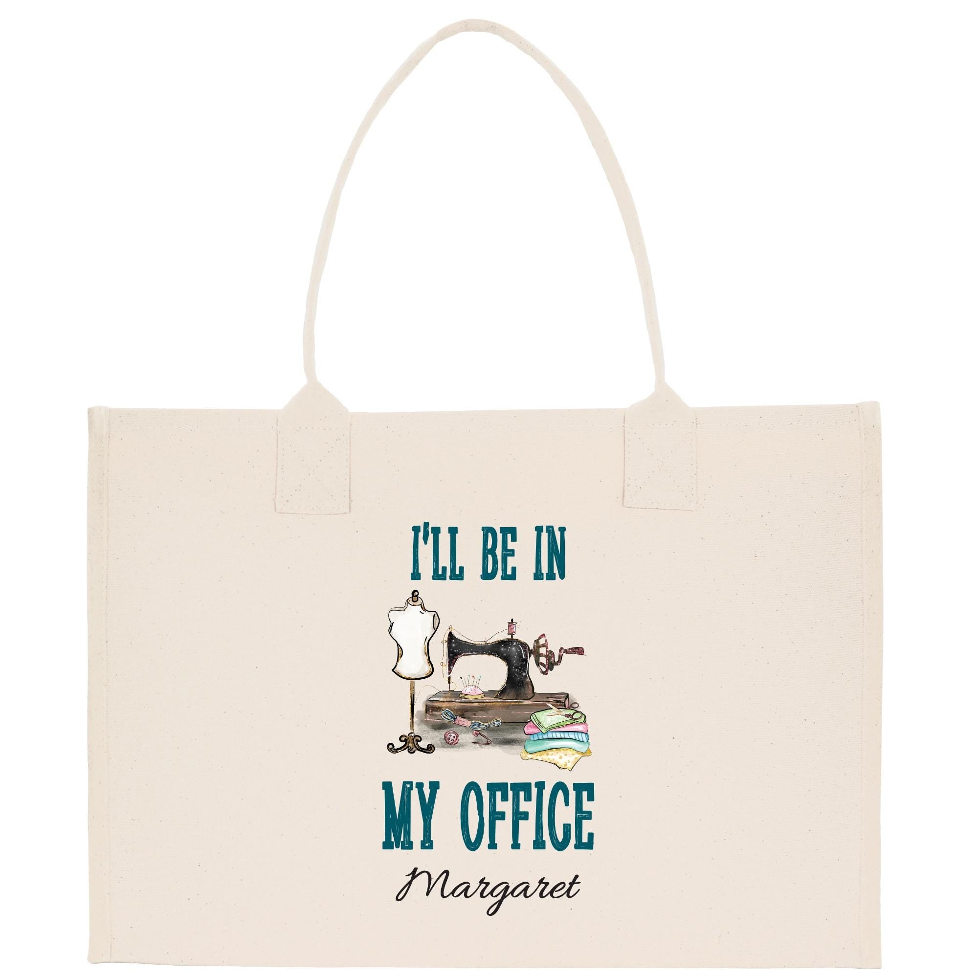 a tote bag with a sewing machine on it
