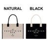 two bags, one natural and one black, both labeled as "Equestrian Bag".