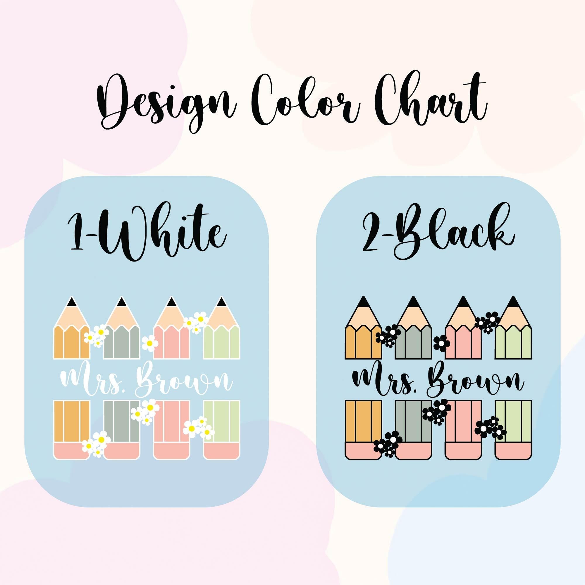 two different colored crayons with the words design color chart