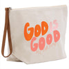 a white bag with an orange and pink message on it