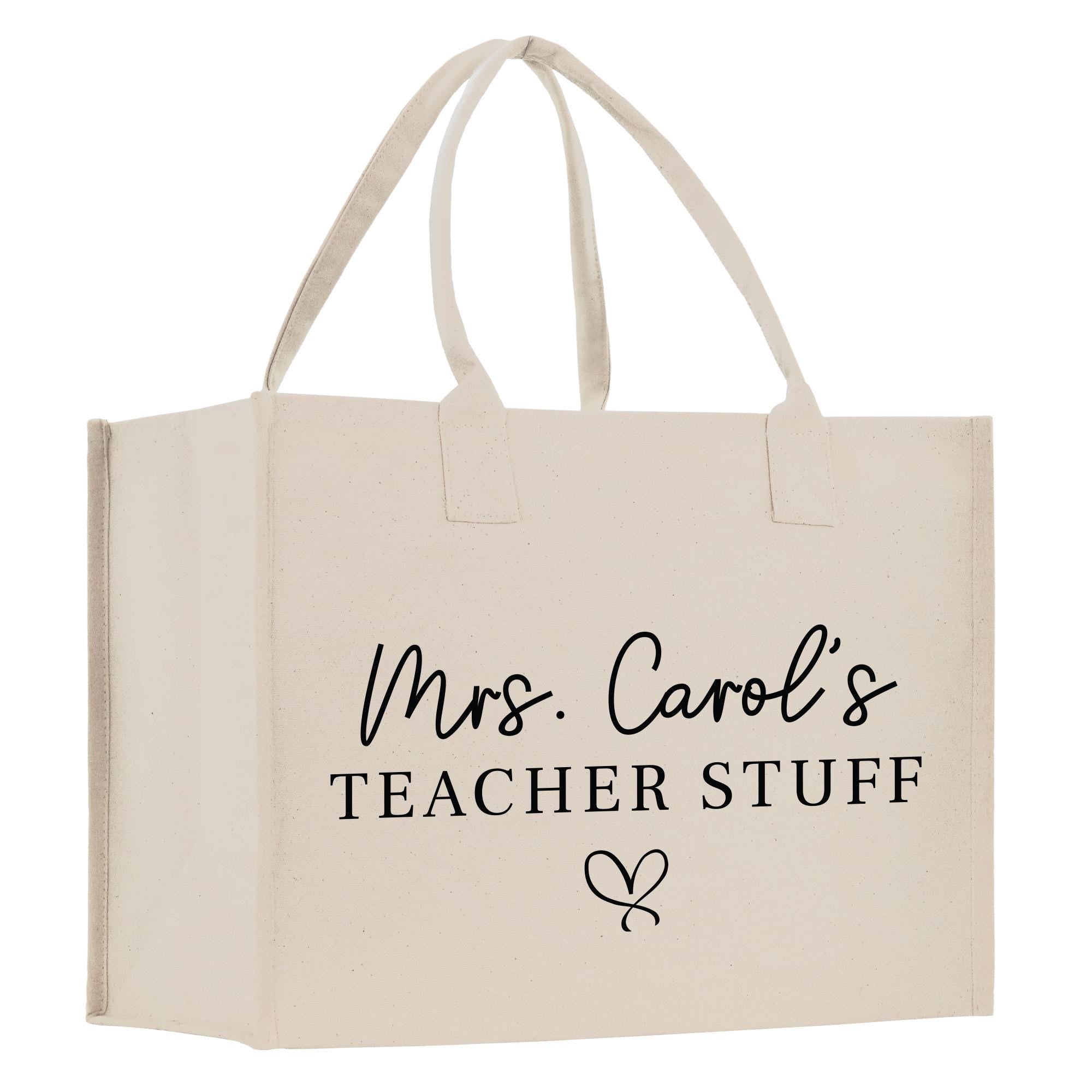 a white bag with the words mrs carol&#39;s teacher stuff on it