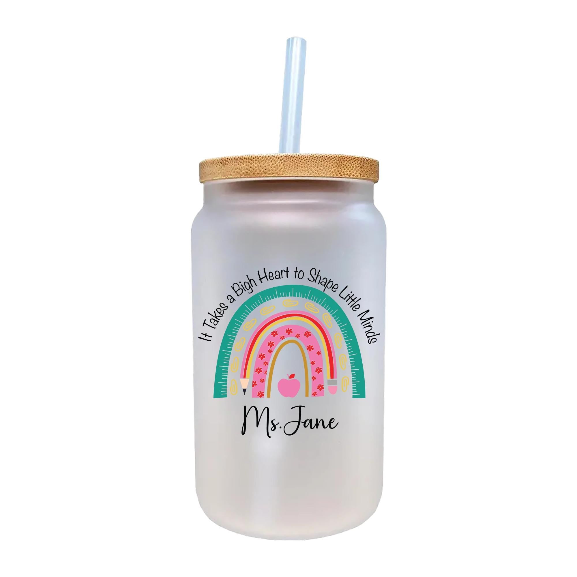 a white mason jar with a straw in it