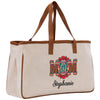a white bag with a picture of a buddha on it