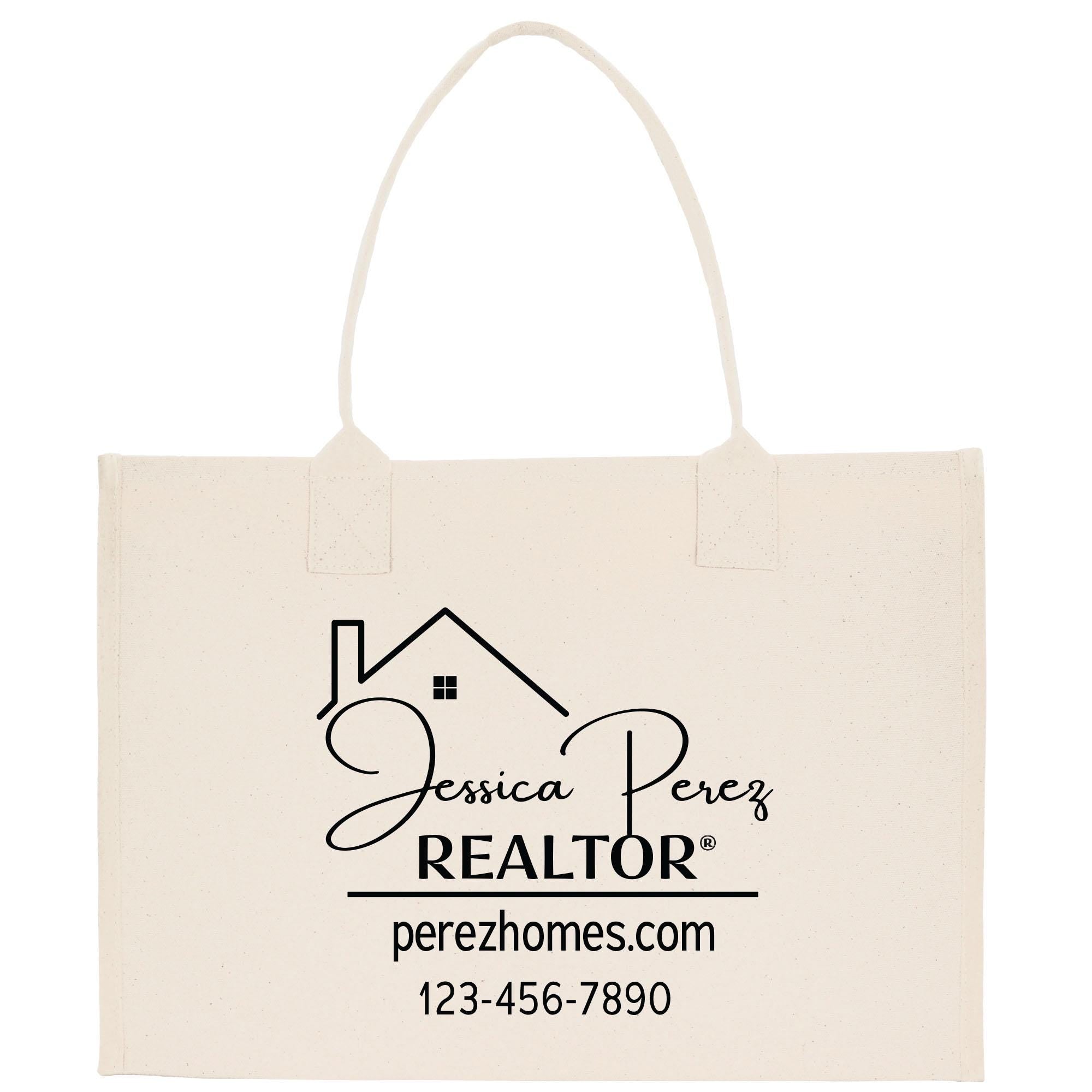 a white bag with a house logo on it