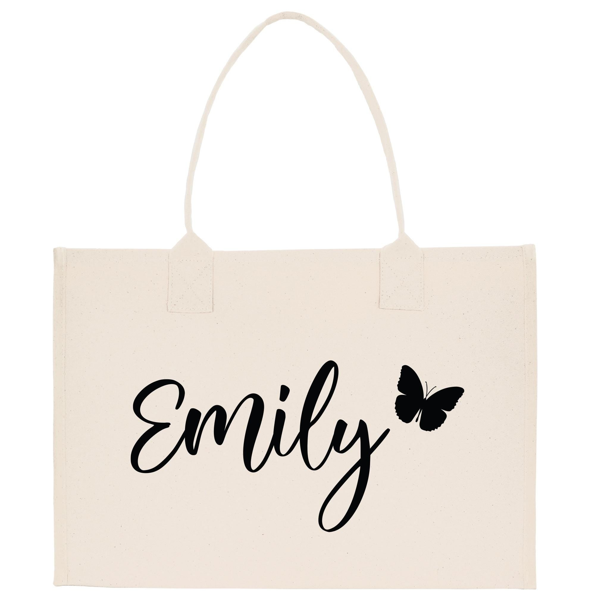 a white bag with a black butterfly on it