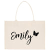 a white bag with a black butterfly on it