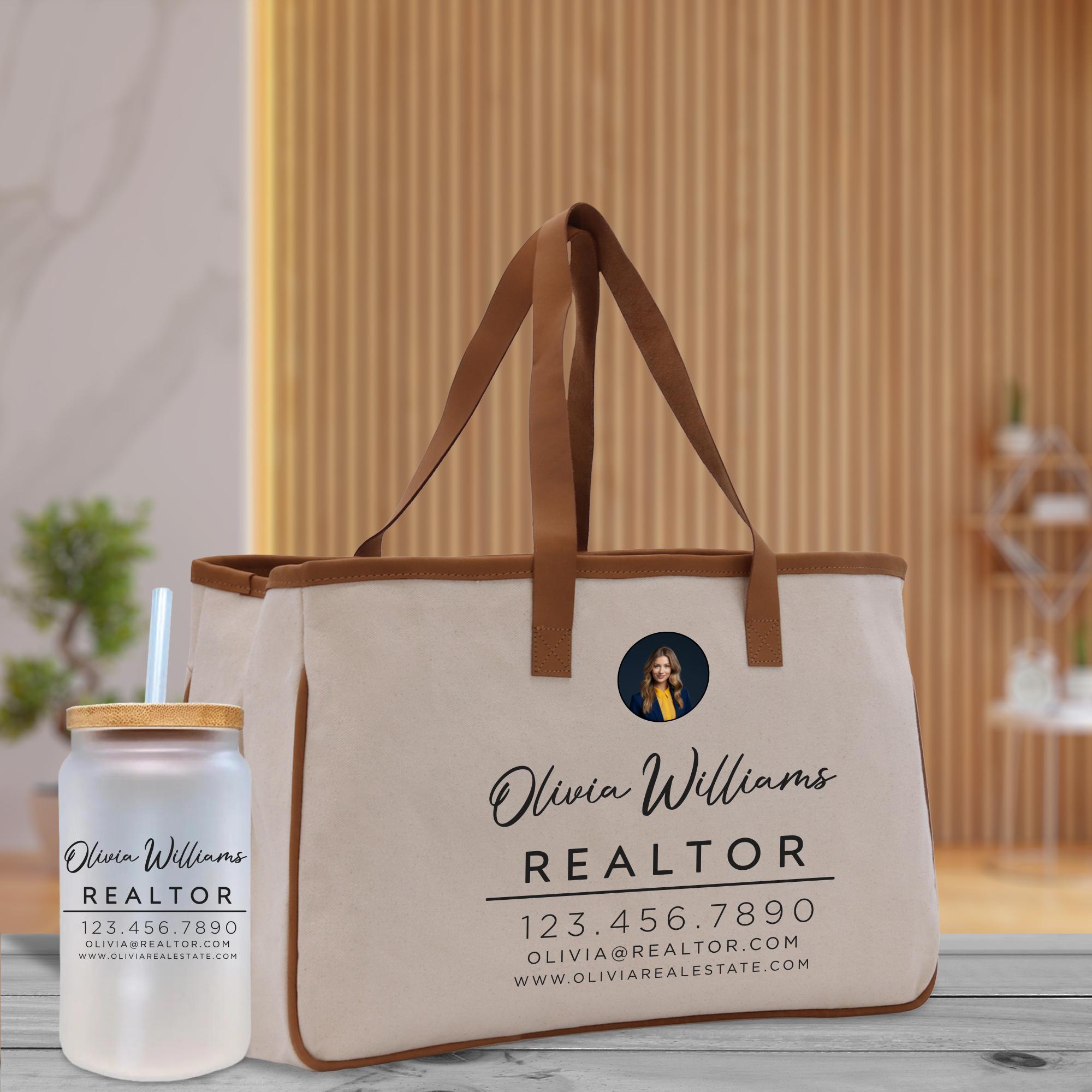 a bag and a bottle of water on a table