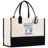 a black and white tote bag with a picture of a mother's day