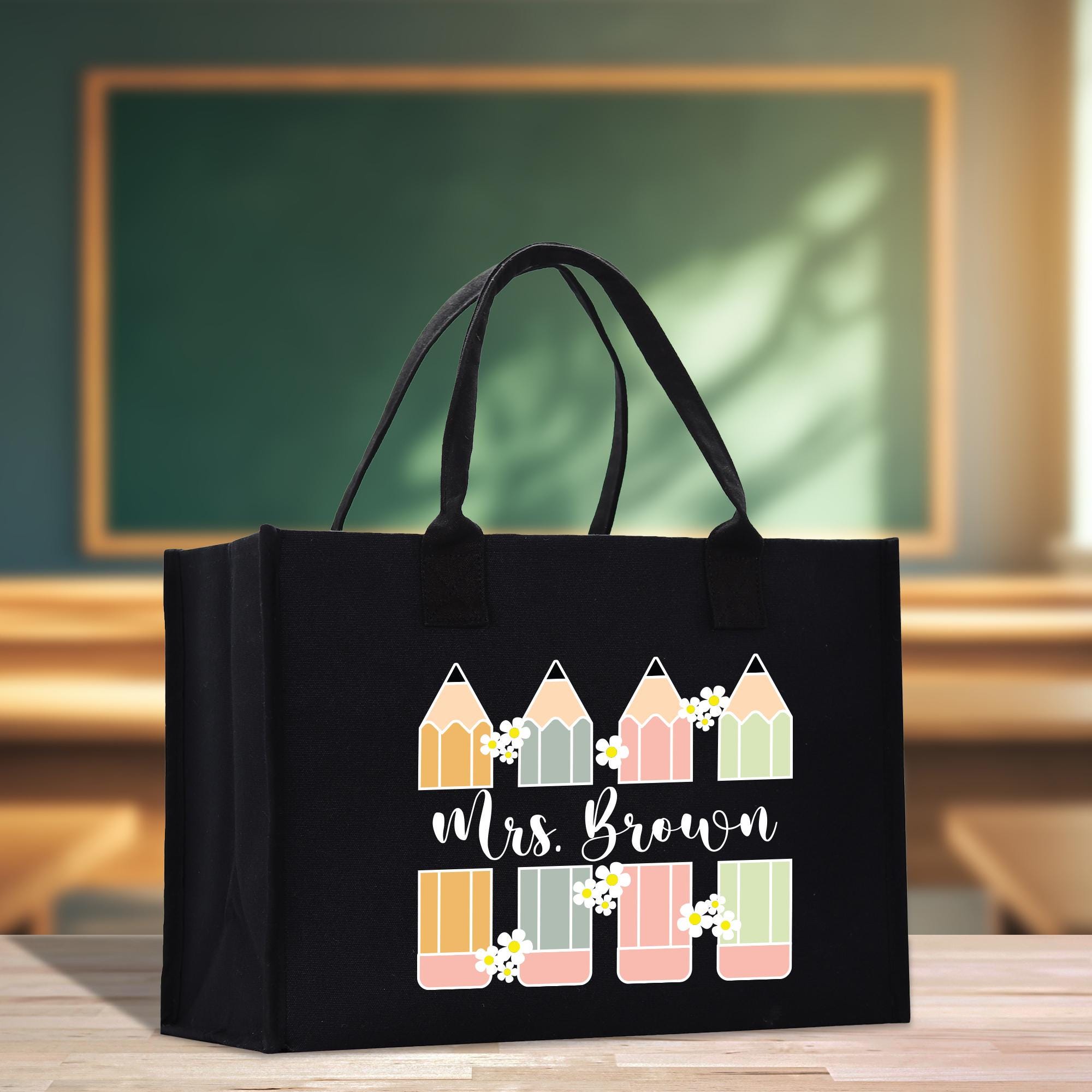 a black shopping bag with the words mrs brown on it