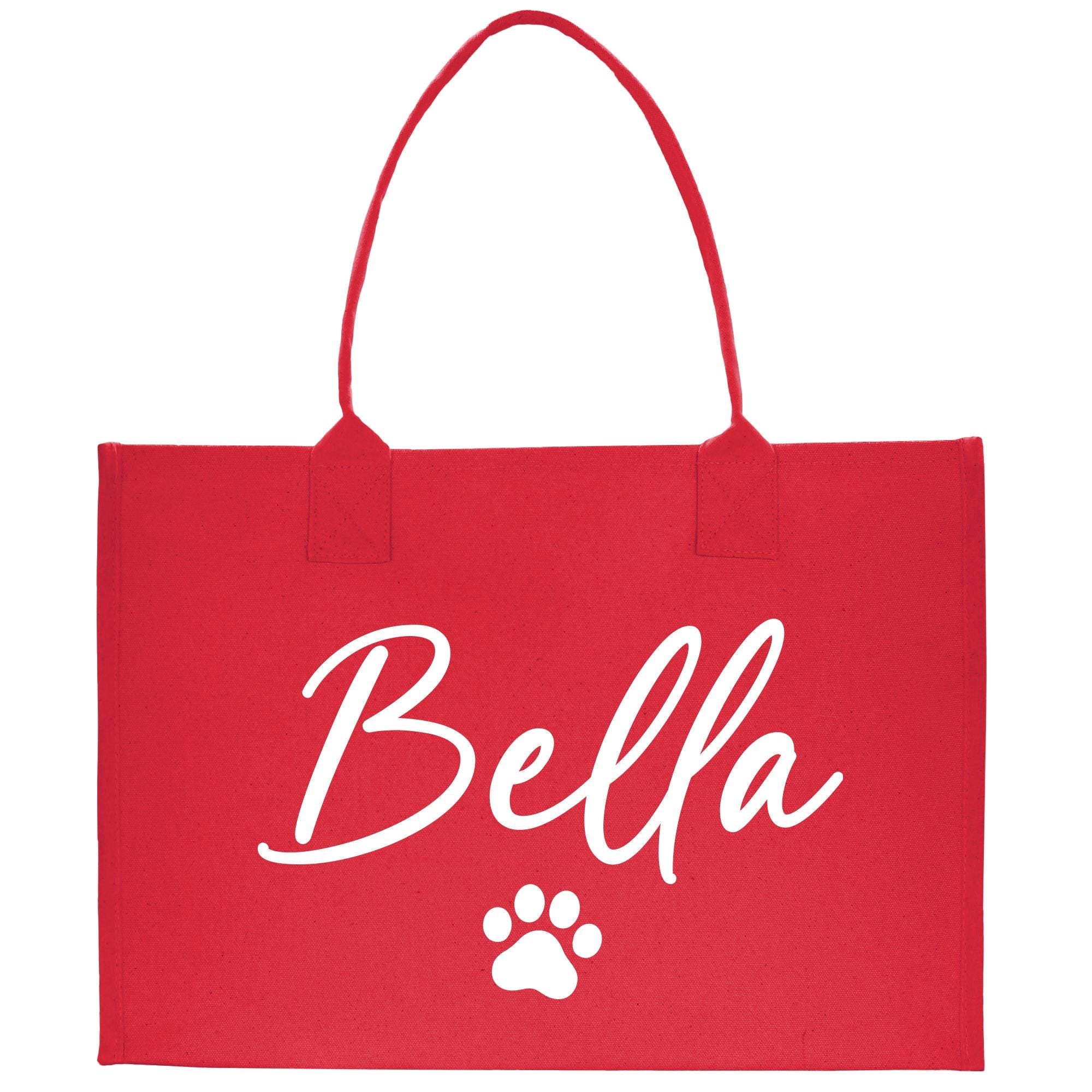 a red shopping bag with a dog&#39;s paw on it